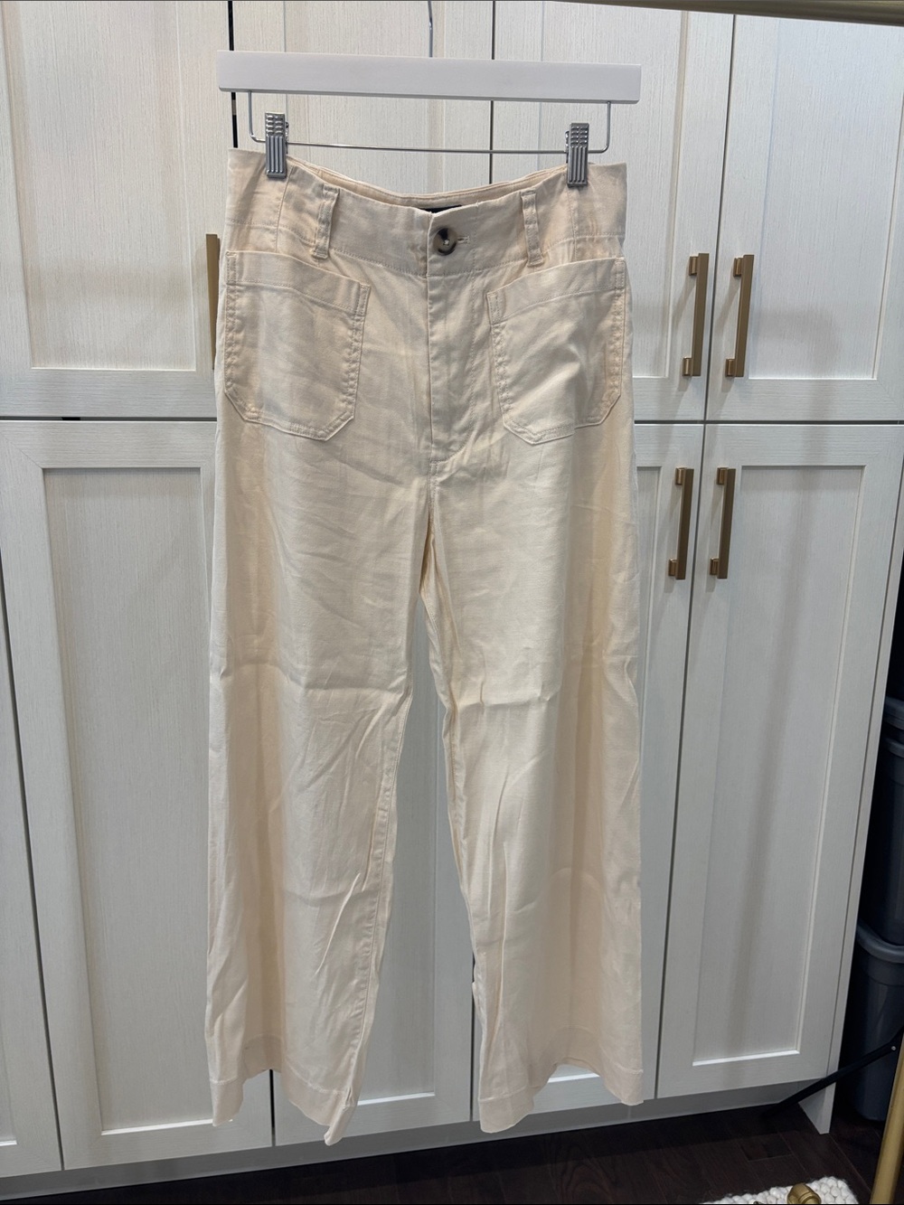 Anthropologie Cream Wide-Leg Jeans